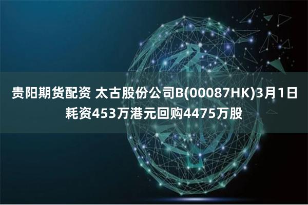 贵阳期货配资 太古股份公司B(00087HK)3月1日耗资453万港元回购4475万股